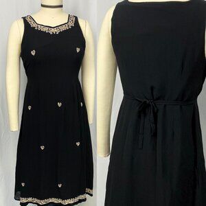 Vintage 90s Yaya witchy bohemian black embroidered sleeveless midi dress medium